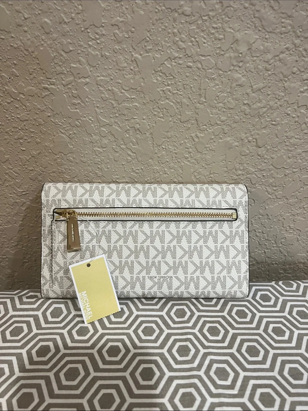 Michael Kors Ivory/Taupe MK Logo Continental Clutch